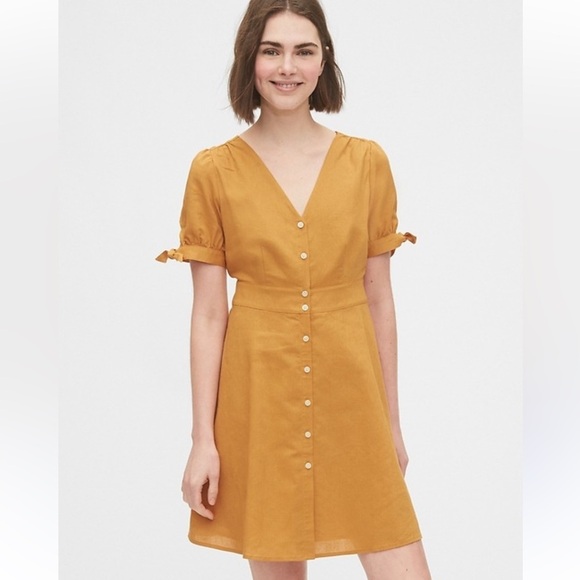 GAP Tie Sleeve Dress- Desert Sunset Gold - Picture 1 of 5